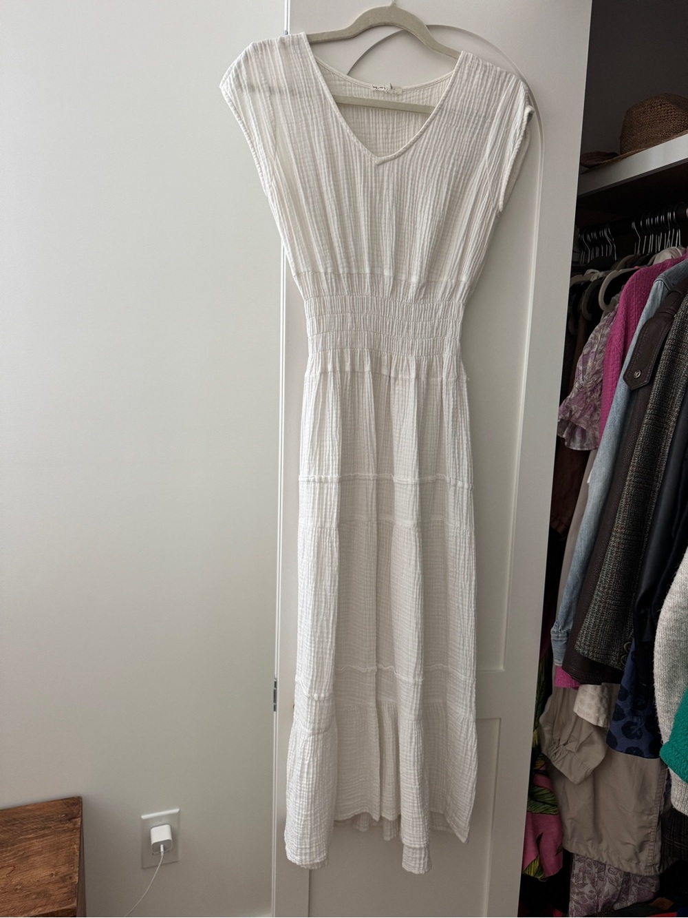 Women's Cream V-Neck Smocked Waist Maxi Dress